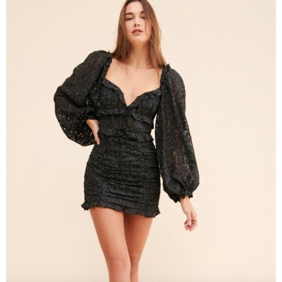 For Love & Lemons Leila Polka Dot Lace Ruched Mini Dress Size Small - Picture 1 of 10